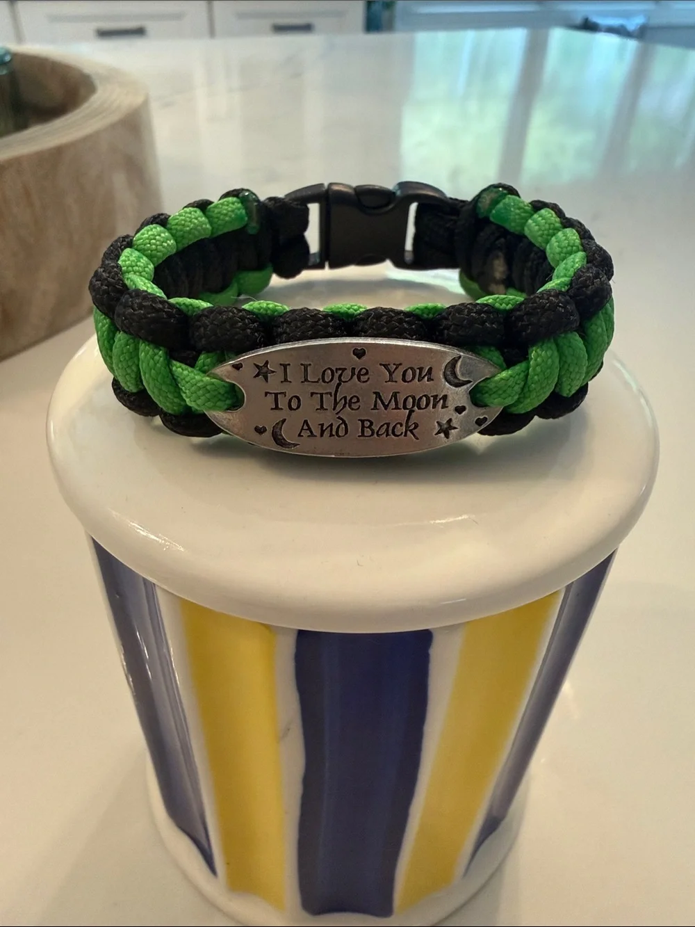 I Love You To The Moon And Back Paracord Bracelet Black & Green